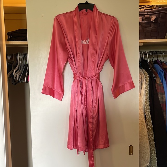 Embroidered Pink Satin Bridesmaid Robe - Picture 4 of 4